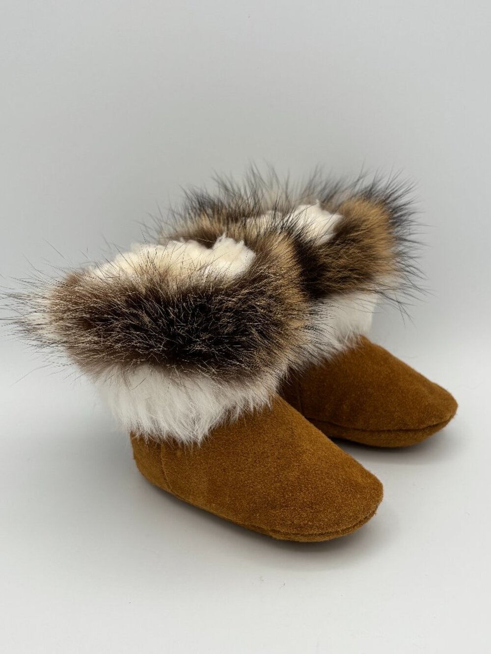 Handmade Indigenous Suede and Fur Child's Moccasin Booties